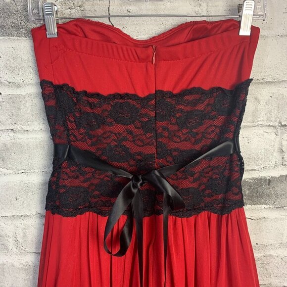 Vintage Y2K Red Sheer Black Lace Corset Strapless Babydoll Dress - Picture 7 of 16